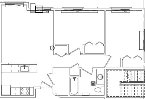 Floor plan for 2 beds, 1 bath